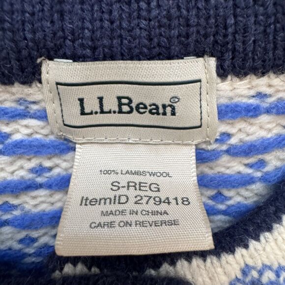 L.L. Bean Cardigan Sweater Blue Cream Nordic Fair Isle Wool Ski Womens Small Reg - Picture 3 of 8